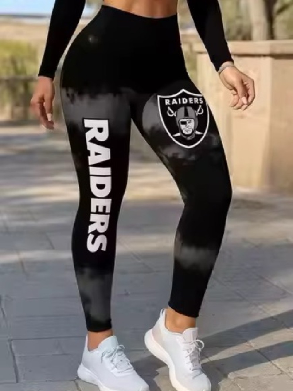 NFL Raiders Black & White Leggings with Team Logo